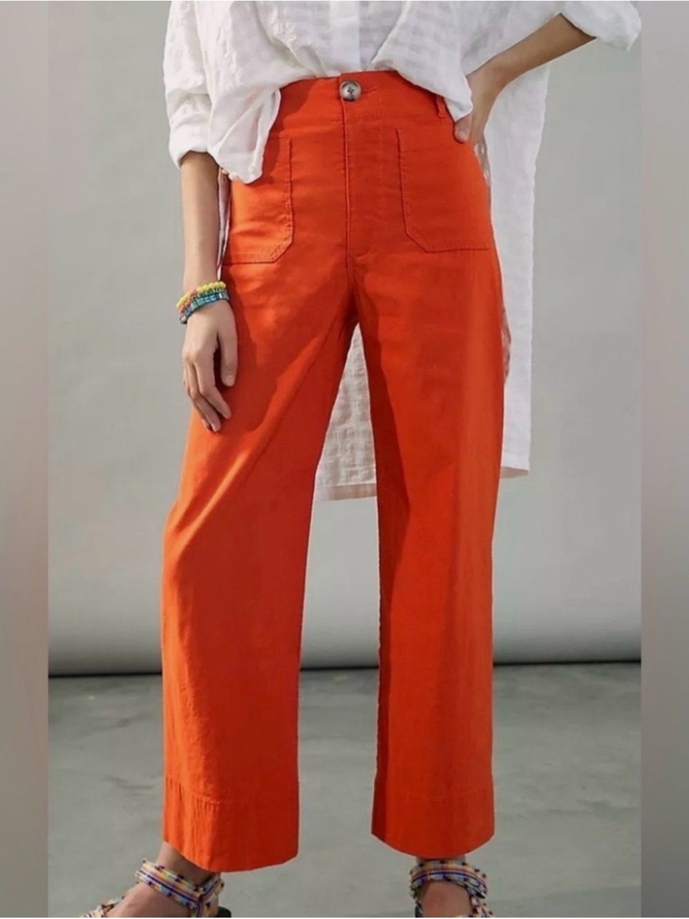 Anthropologie Maeve The Colette Wide Leg Pants Orange Magic Fabric
Crop Size 28